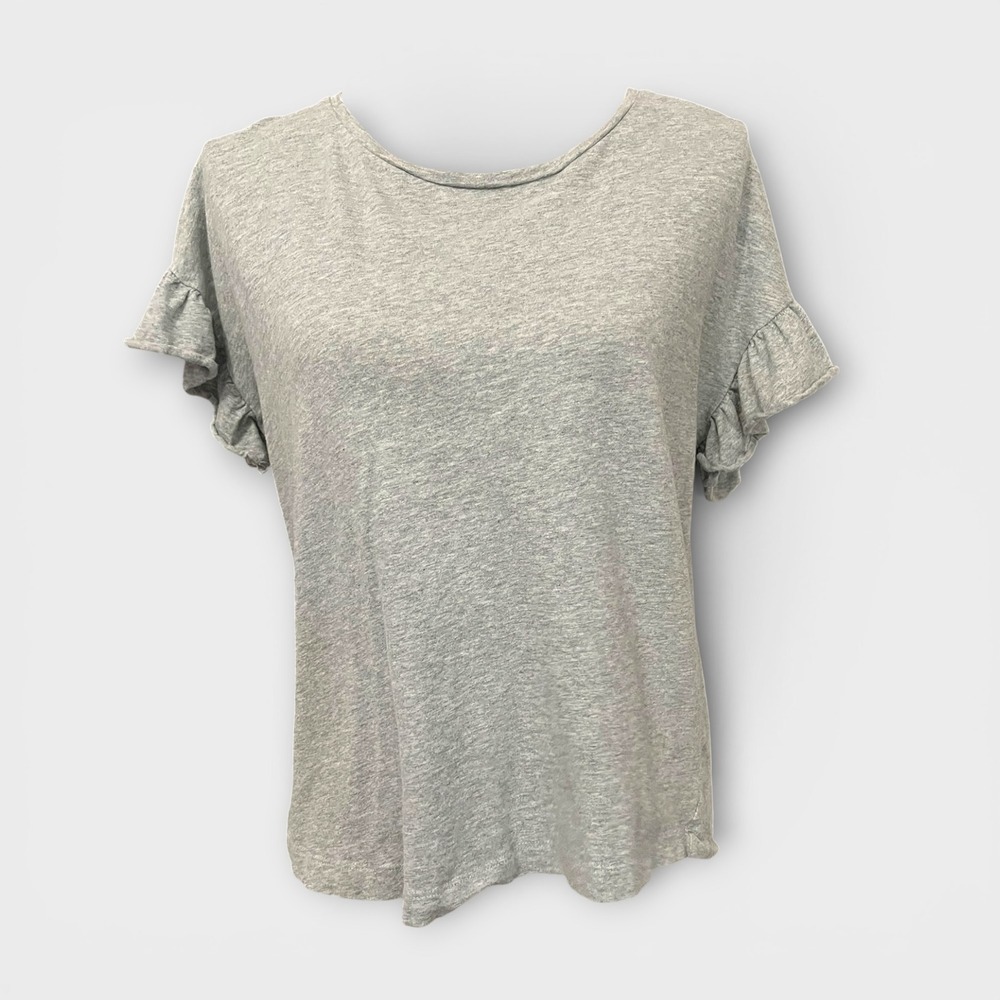 FALLS CREEK‎ Gray Lightweight Crewneck Shirt W/ Ruffle Trim Sleeves Medium | EUC